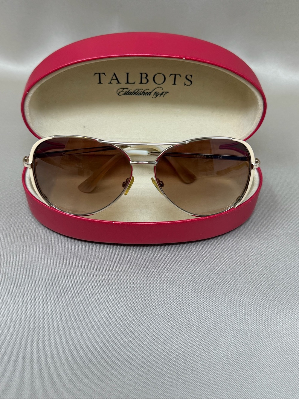 Talbots 2000s Silver Aviator Sunglasses Brown Gradient Lenses + Case